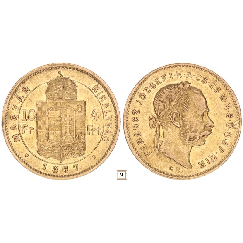 Ferenc József 10 frank 4 forint 1887 KB
