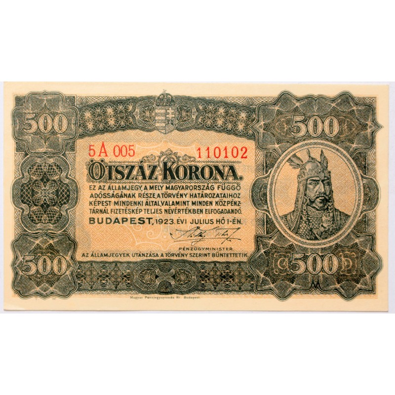 500 korona 1923 Pénzjegynyomda
