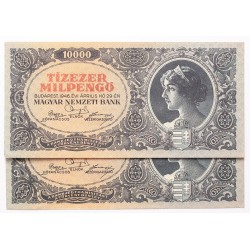 Tízezer Milpengő 1946 2db sorszám közeli