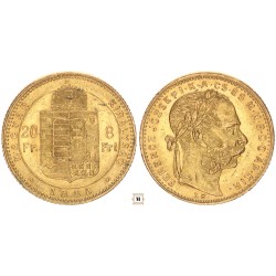 Ferenc József 20 frank 8 forint 1882 KB