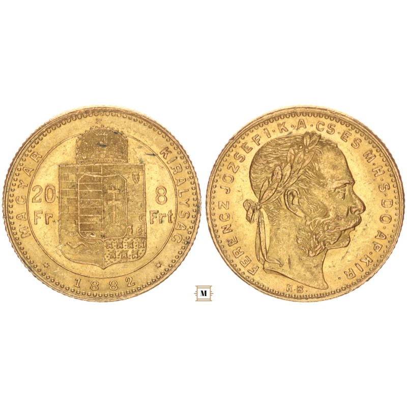 Ferenc József 20 frank 8 forint 1882 KB Ferenc József 20 frank 8 forint 1882 KB