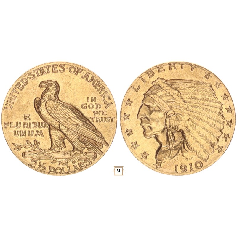 USA 2 1/2 dollár Indian head 1910 USA 2 1/2 dollár Indian head 1910
