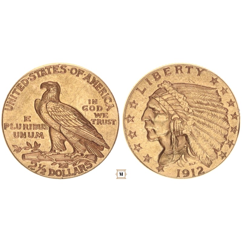 USA 2 1/2 dollár Indian head 1912 USA 2 1/2 dollár Indian head 1912