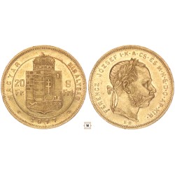 Ferenc József 20 frank 8 forint 1877 KB