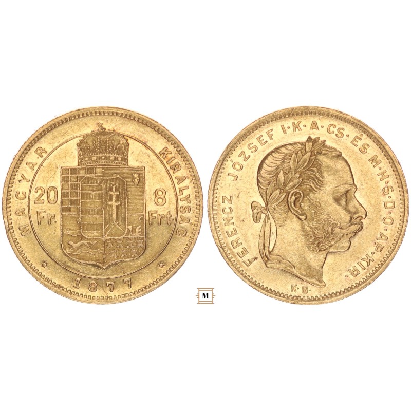 Ferenc József 20 frank 8 forint 1877 KB