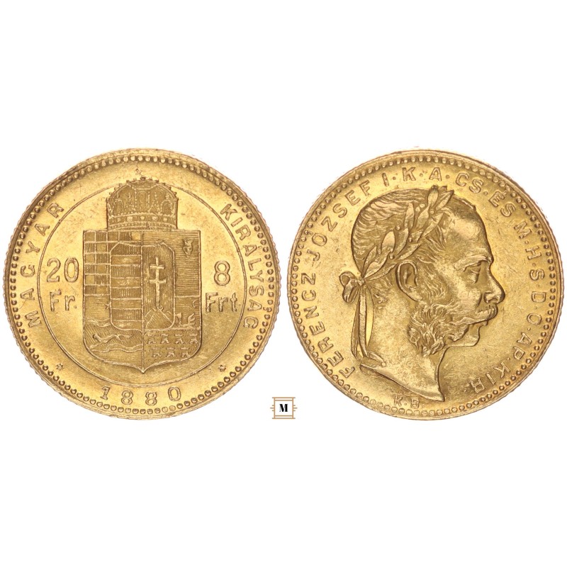 Ferenc József 20 frank 8 forint 1880 KB