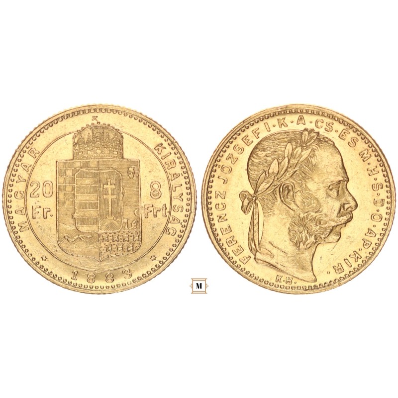 Ferenc József 20 frank 8 forint 1883 KB Ferenc József 20 frank 8 forint 1883 KB