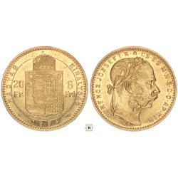Ferenc József 20 frank 8 forint 1886 KB