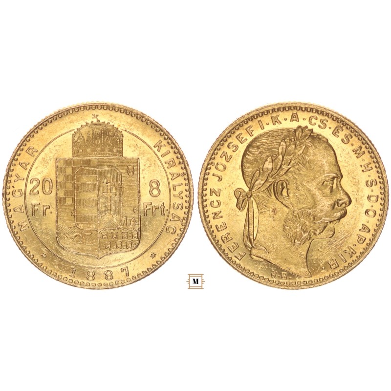 Ferenc József 20 frank 8 forint 1888 KB