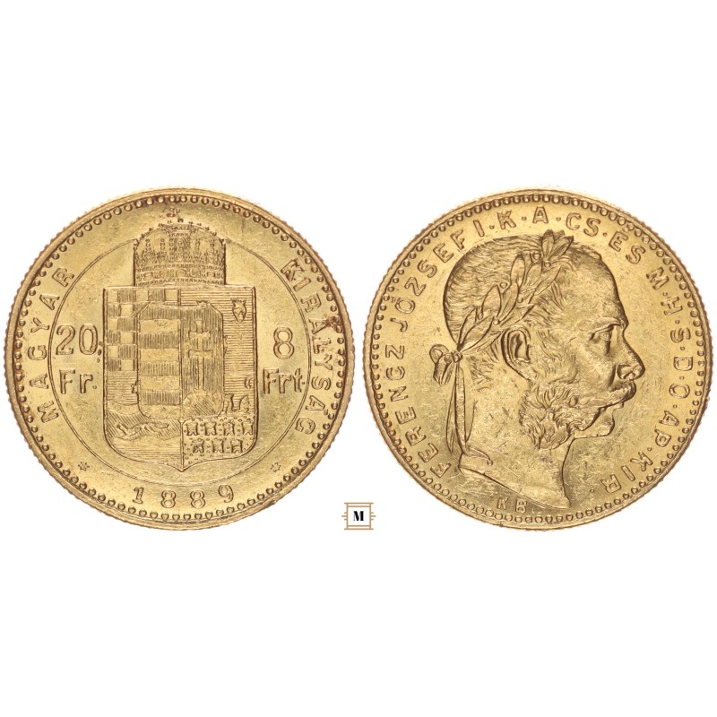 Ferenc József 20 frank 8 forint 1889 KB