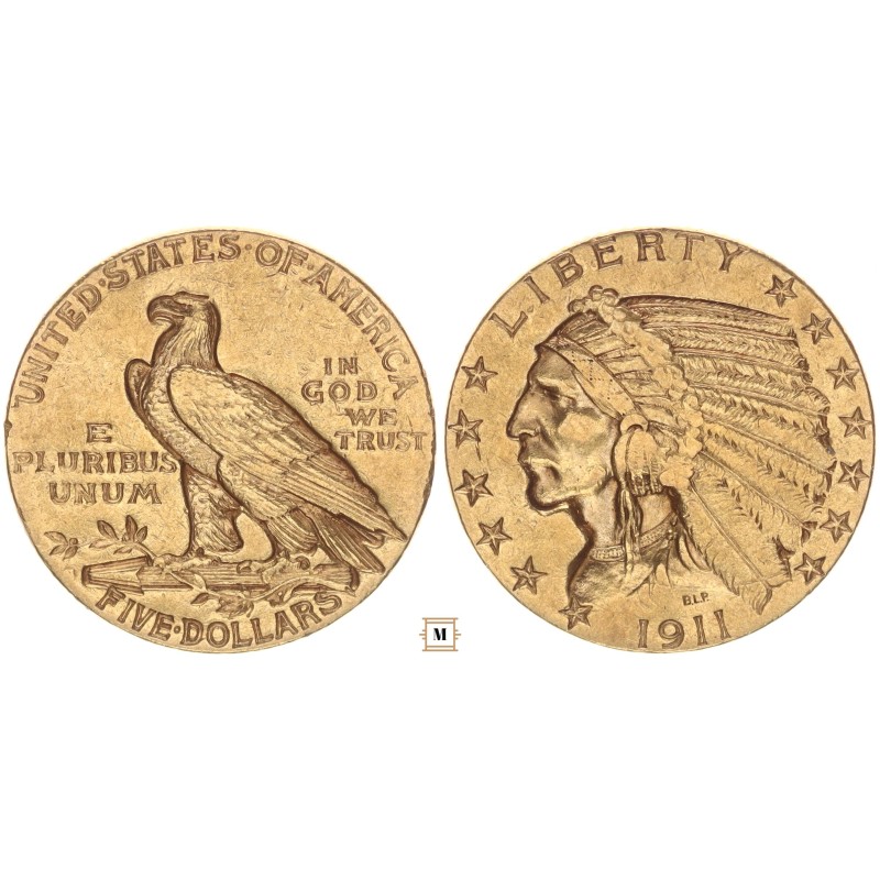 USA 5 dollár Indian head 1911 S USA 5 dollár Indian head 1911 S
