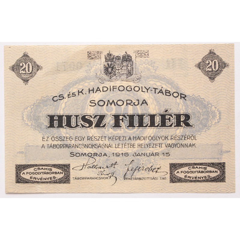 Hadifogolytábor - Somorja 20 fillér 1916 Hadifogolytábor - Somorja 20 fillér 1916