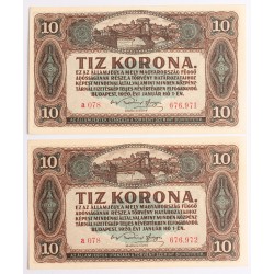 10 korona 1920 2db sorszámkövető