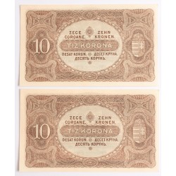 10 korona 1920 2db sorszámkövető