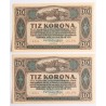 10 korona 1920 2db közeli sorszám
