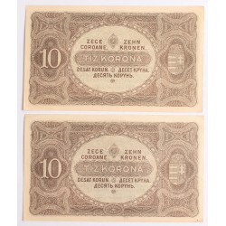 10 korona 1920 2db közeli sorszám