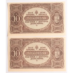 10 korona 1920 2db közeli sorszám