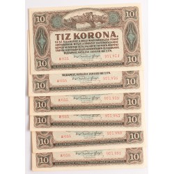 10 korona 1920 6db közeli sorszám