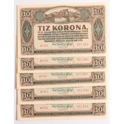 10 korona 1920 5db sorszámkövető