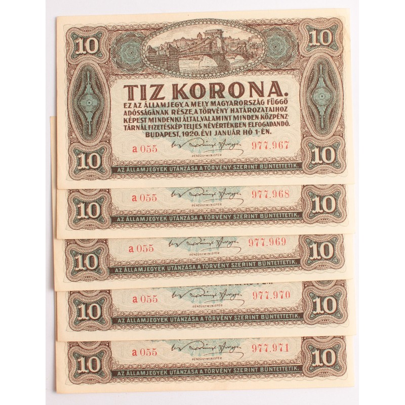 10 korona 1920 5db sorszámkövető 10 korona 1920 5db sorszámkövető