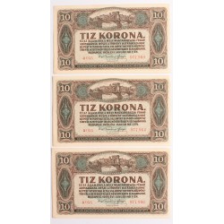 10 korona 1920 3db közeli sorszám