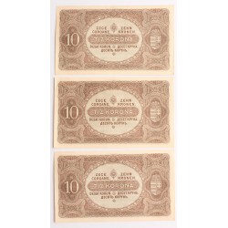 10 korona 1920 3db közeli sorszám