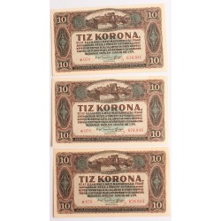 10 korona 1920 3db közeli sorszám