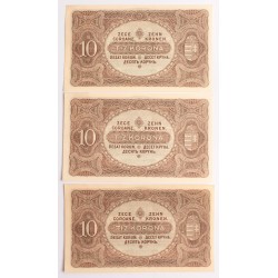 10 korona 1920 3db közeli sorszám