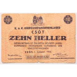 Hadifogolytábor Csót 10 fillér 1916 sor és sorozatszám nélkül