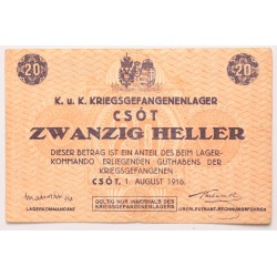 Hadifogolytábor Csót 20 fillér 1916 sor és sorozatszám nélkül