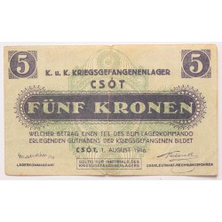 Hadifogolytábor Csót 5 korona 1916 gumi bélyegzős sorszámal