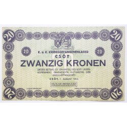 Hadifogolytábor Csót 20 korona 1916 sor és sorozatszám nélkül