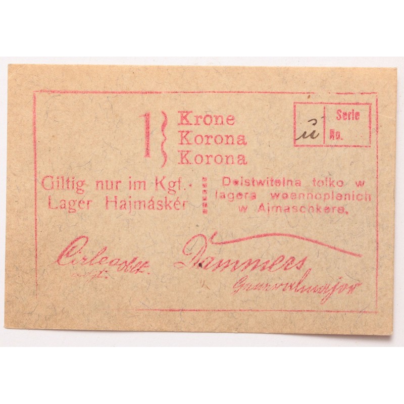 Hadifogolytábor Hajmáskér 1 korona Hadifogolytábor Hajmáskér 1 korona
