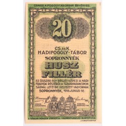 Hadifogolytábor Sopronnyék 20 fillér 1916 arab sorozatszám
