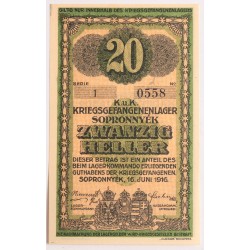 Hadifogolytábor Sopronnyék 20 fillér 1916 arab sorozatszám