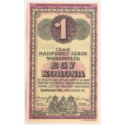Hadifogolytábor Sopronnyék 1 korona 1916 arab sorozatszám
