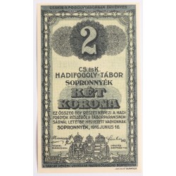 Hadifogolytábor Sopronnyék 2 korona 1916 arab sorozatszám
