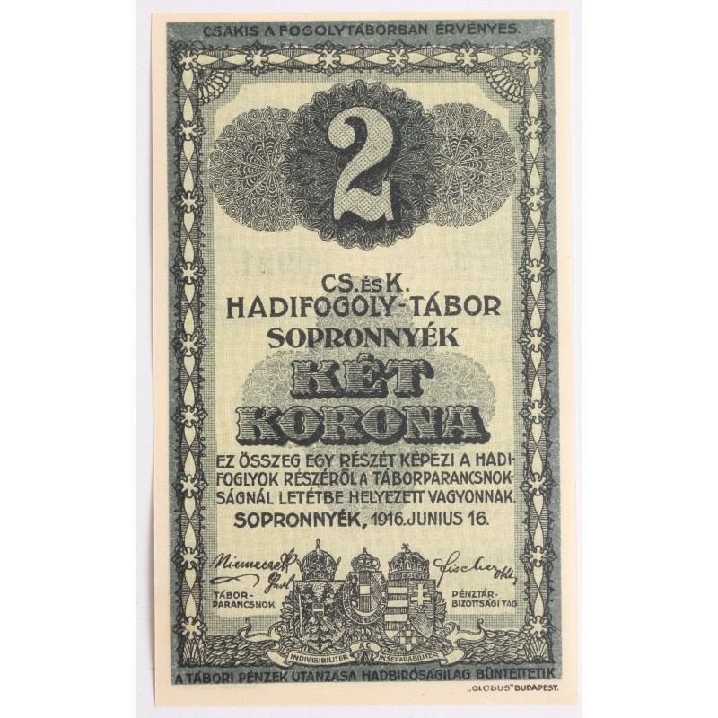 Hadifogolytábor Sopronnyék 2 korona 1916 arab sorozatszám