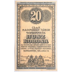 Hadifogolytábor Sopronnyék 20 korona 1916 arab sorozatszám