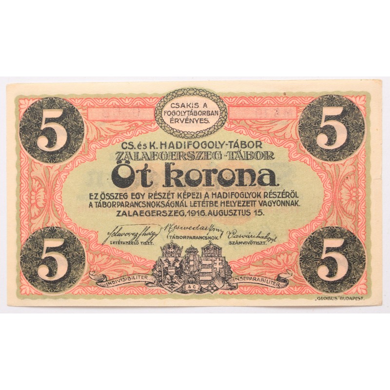 Hadifogolytábor Zalaegerszeg 5 korona 1916 Hadifogolytábor Zalaegerszeg 5 korona 1916