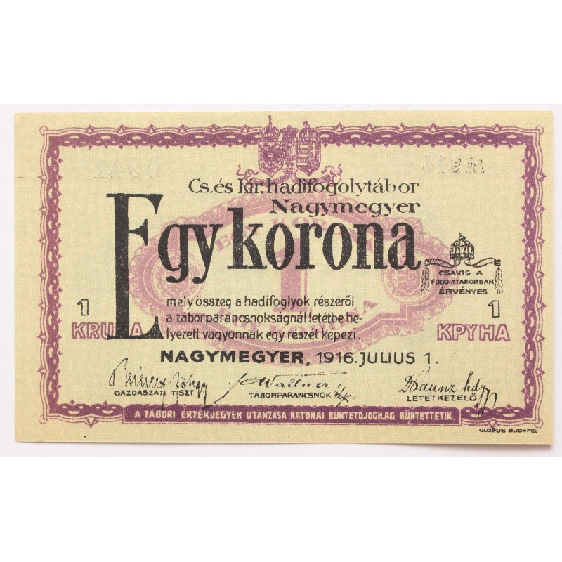 Hadifogolytábor Nagymegyer 1 korona 1916 Hadifogolytábor Nagymegyer 1 korona 1916