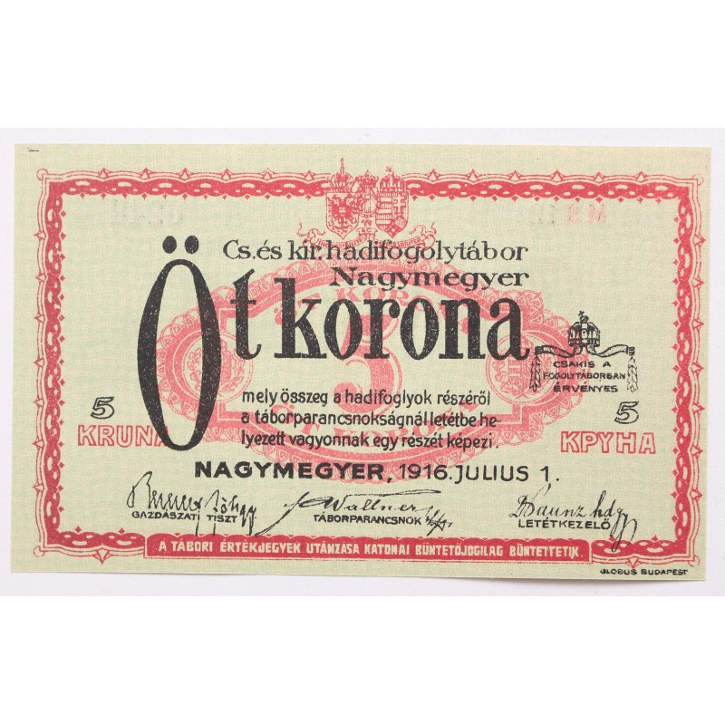 Hadifogolytábor Nagymegyer 5 korona 1916 Hadifogolytábor Nagymegyer 5 korona 1916