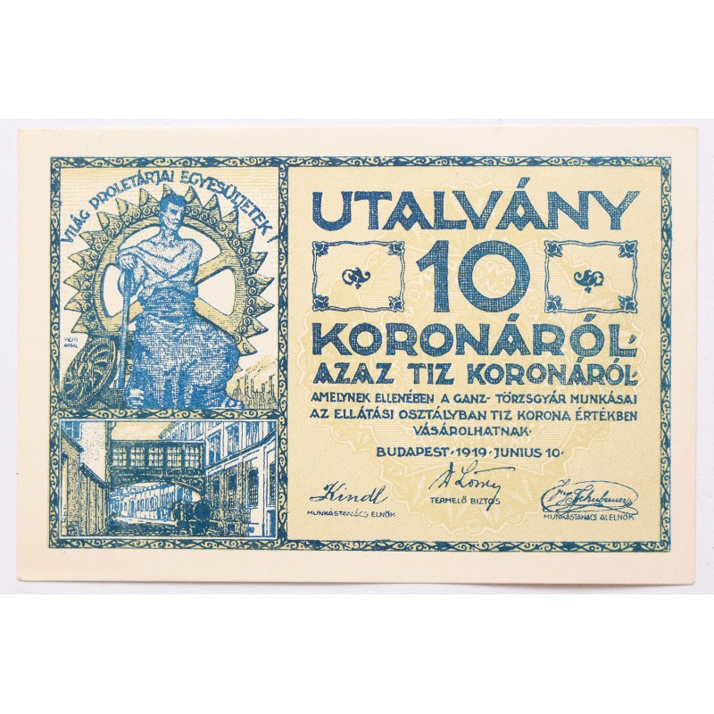 Ganz - Törzsgyár 10 korona 1919