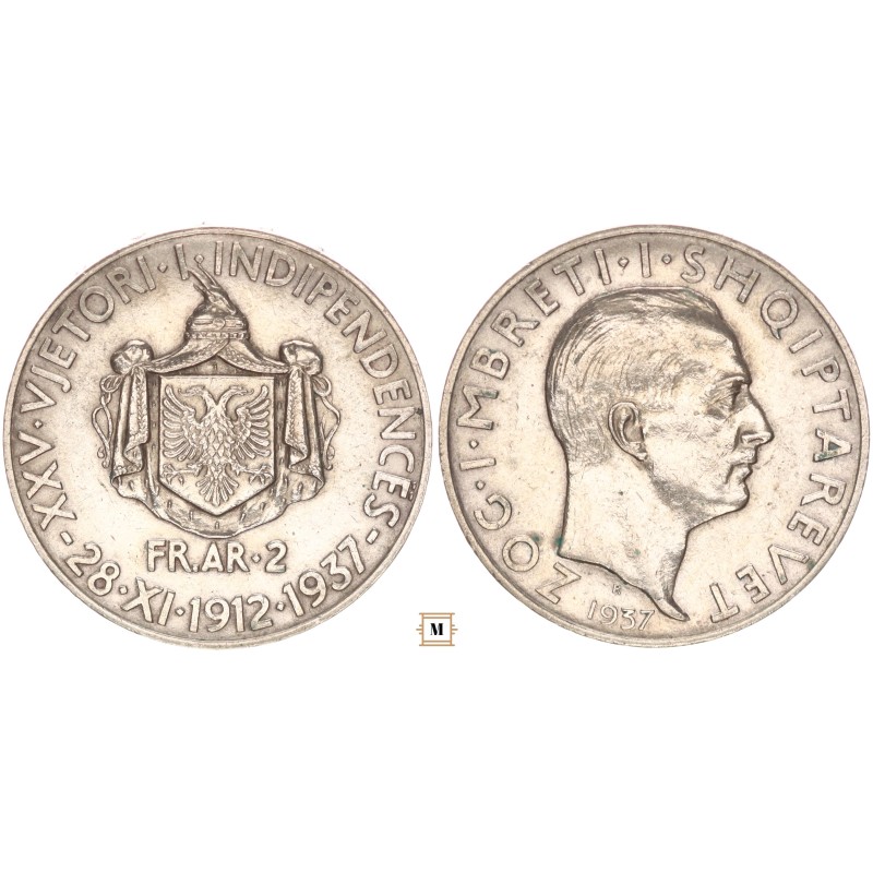Albánia 2 Franga Ari 1937 R Albánia 2 Franga Ari 1937 R