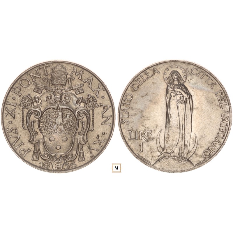 Vatikán XI. Pius 1 lire 1936 Vatikán XI. Pius 1 lire 1936