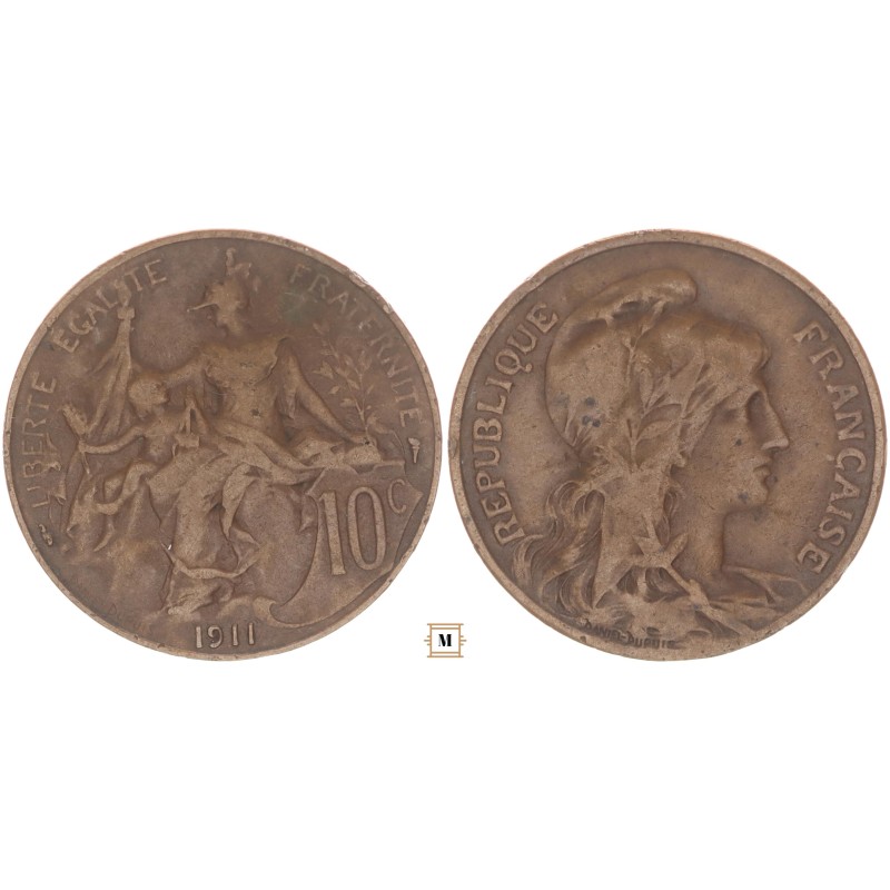 Franciaország 10 centimes 1911 Párizs Franciaország 10 centimes 1911 Párizs