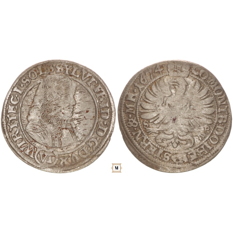 Szilézia-Württemberg-Öls 6 krajcár 1674 SP Szilézia-Württemberg-Öls 6 krajcár 1674 SP