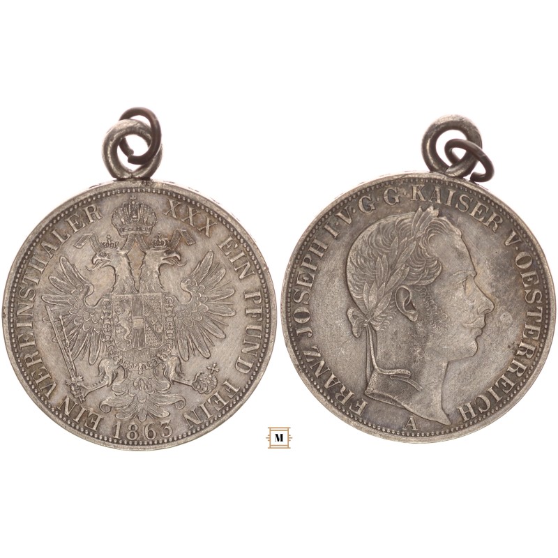 Ferenc József Vereinstaler 1863 A korabeli füllel Ferenc József Vereinstaler 1863 A korabeli füllel