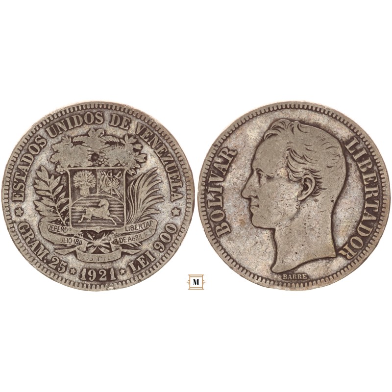 Venezuela 5 bolivares 1921 Venezuela 5 bolivares 1921