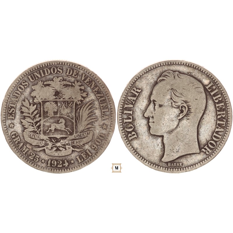 Venezuela 5 bolivares 1924 Venezuela 5 bolivares 1924